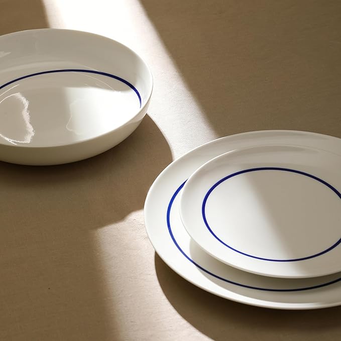 Stone Lain Luna 24-Piece Porcelain Dinnerware Set, Plates and Bowls Set, Dish Set for 8, Blue