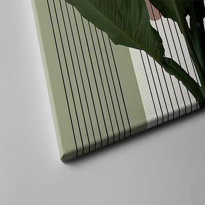 Sage Green Boho Wall Art, KBKBART Abstract Framed Canvas Wall Art Palm Leaf Sun Moon Line Beige Green Wall Decor, Minimalist Geometric Boho Room Decor, Sage Green Wall Posters & Prints for Living