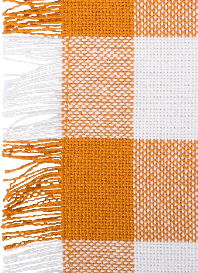 DII Heavyweight Fringed Check Tabletop Collection, Table Runner, 14x108, Pumpkin Spice