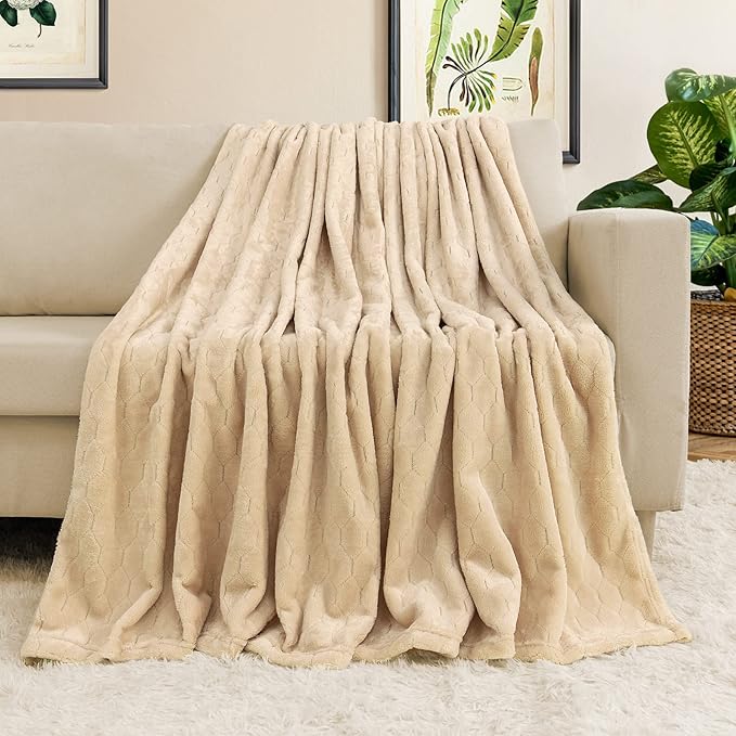TOONOW Fleece Blanket Textured Fuzzy Plush Throw Blanket Twin Size 60" x 80", Super Soft Fluffy Bed Blanket Geometric Pattern Comfy Microfiber Flannel Blankets for Couch, Bed, Sofa, Apricot