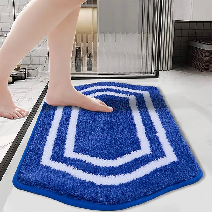 COSY HOMEER Extra Thick Bath Linen Sets Rugs - Anti-Slip Bath Mats Soft Plush 100% Strong Polyester Living Room Bathroom Water Absorbent(Blue,17x27 - Inches)