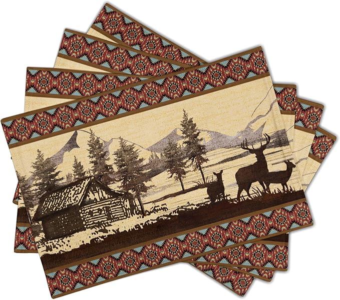 Vintage Bear Moose Placemats Set of 4 Rustic Farmhouse Wild Animal Heat Resistant Table Mat 12x18 Inch Country Cabin Forest Kitchen Mats for Party Dining Table