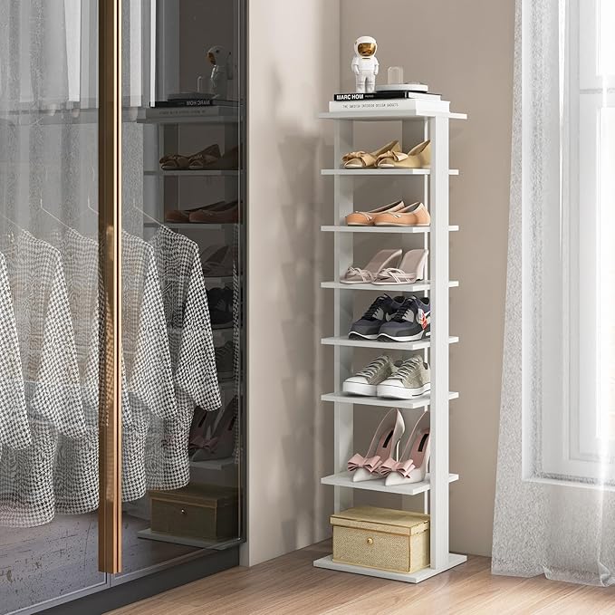 Tangkula 8-Tier Vertical Shoe Rack, Space-Saving Corner Shoe Organizer for 7 Pairs, Narrow Shoe Storage for Entryway, Front Door, or Closet