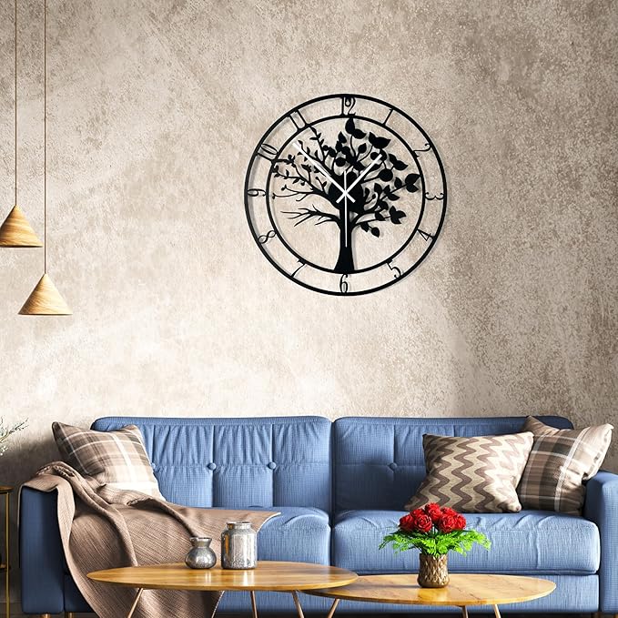 16inch/40cm Tree of Life Wall Clock for Bedroom Living Room Battery Operated Metal Decorative Analog Silent Analog Non Ticking Clocks Room Wall Decor (Tree of Life, 16 inches)