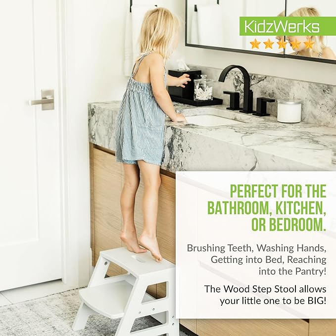 Kids Step Stool for Toddlers Bathroom Kitchen Potty Wooden Children’s Stepping Standing 2-Step Ladder, Grey