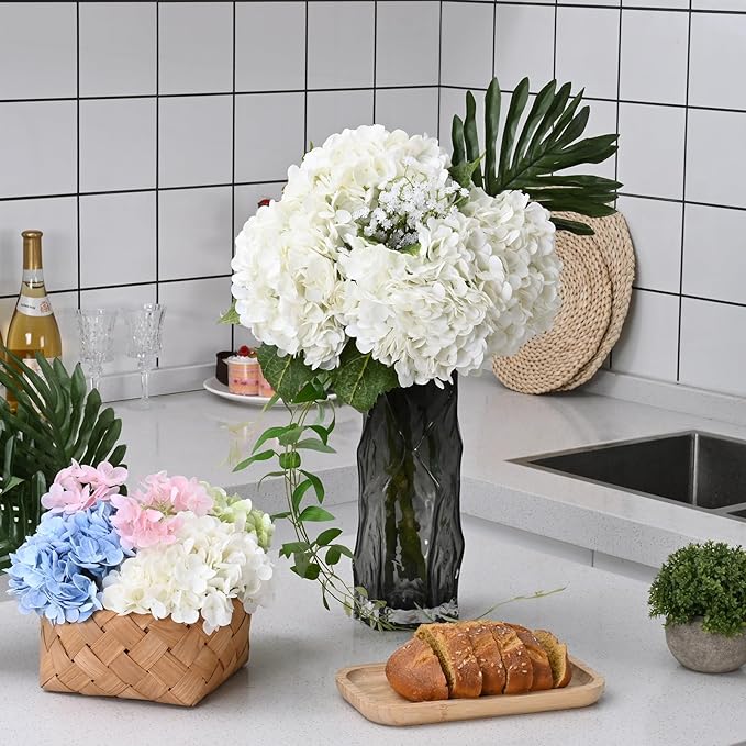 MARTINE MALL 3Pcs 21in Hydrangea Artificial Flowers, Latex Real Touch Hydrangeas Lifelike Large Hydrangea Flowers for Home Decor Party Arrangements Wedding Bouquets Centerpieces (White)