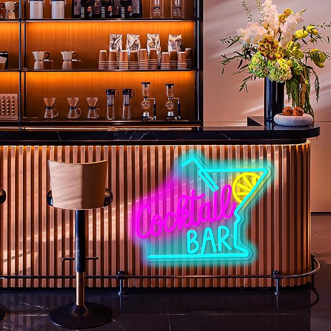 Cocktails Neon Sign for Wall Decor Bar Led Sign Glass Neon Lights Neon Bar Sign for Home Bar Party Pub Night Club Man Cave Bistro