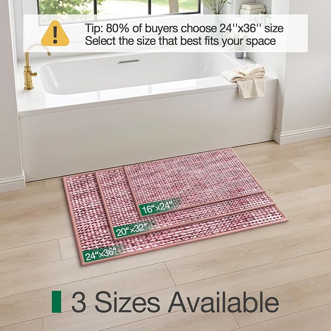LUMI Chenille Bathroom Rugs, 24"x36" Extra Soft Non Slip Absorbent Bath Rugs, Washable Bath Mats for Bathroom Floor Tub and Shower, Red