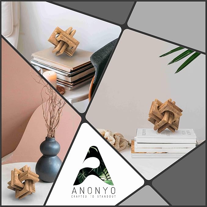 Wood Knot Entry Table Boho Shelf 6 Link Interlock Coffee Table for Living Room and Modern Farmhouse Hand Crafted Natural Mango Wood Console Table Decor (Natural)