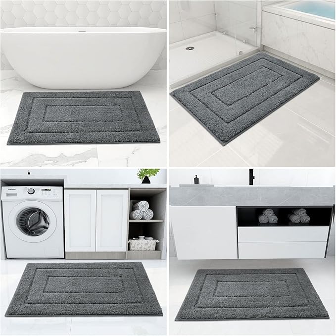 Buganda Bathroom Rugs, 24" x 16", Soft and Absorbent Microfiber Bath Rugs, Non-Slip Shaggy Shower Carpet, Machine Wash Dry Bath Mats for Bathroom Floor, Tub and Shower, Dark Grey