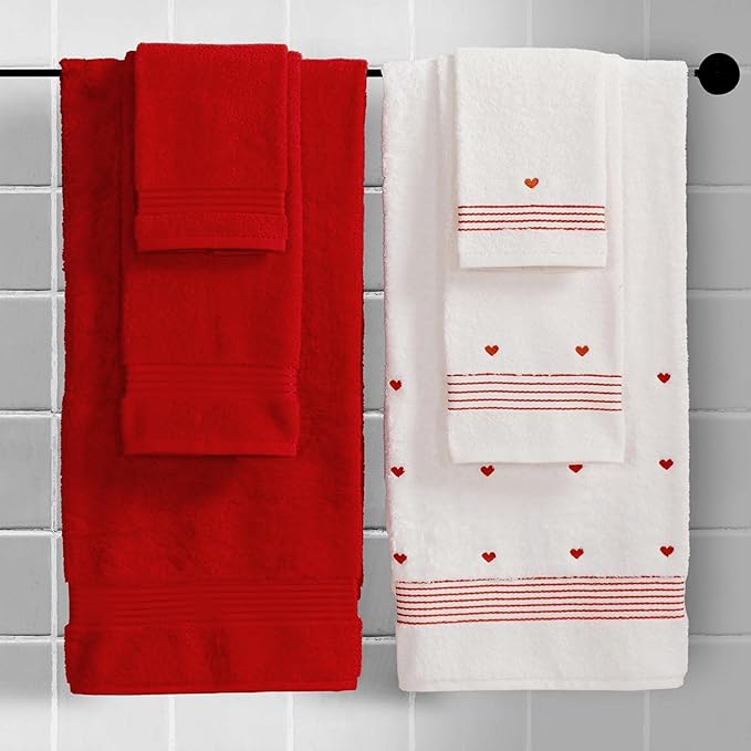 Elegant Comfort Premium Cotton 6-Piece Towel Set, Includes 2 Washcloths, 2 Hand Towels and 2 Bath Towels, 100% Turkish Cotton - Highly Absorbent and Super Soft Towels for Bathroom, Hearts