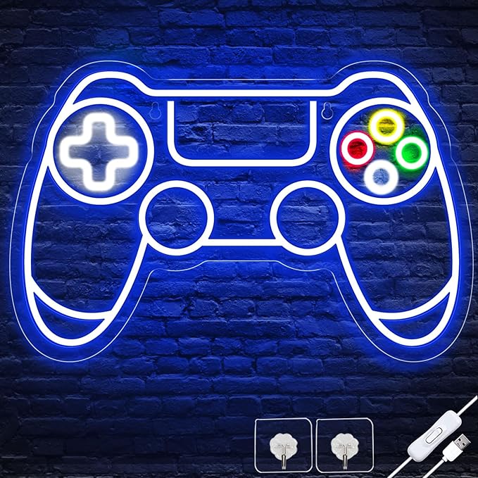 Gamer Neon Sign, Gamepad Shaped LED Neon Sign for Gamer Room Decor, Gaming Neon Sign for Boys Room Decor, Neon Gaming Sign for Gaming Wall Decor, USB Powered Gamer Gifts for Teens, Boys, Kids
