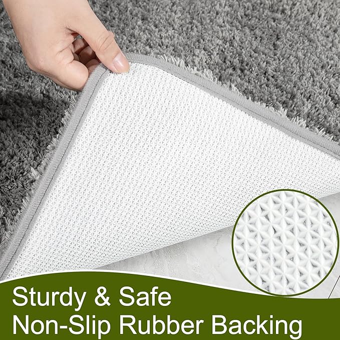 AROGAN 24x60 Inch Long Bathroom Runner Rug, Luxury Thick Soft and Absorbent Microfiber Non Slip Bath Mat, Rubber Backing Quick Dry Rugs Carpets, Machine Washable Plush Mats for Shower Floor, Grey