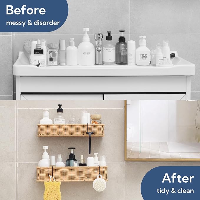 GRANNY SAYS Shower Caddy Hanging, 2 Pack Bathroom Shelves for Shower, Waterproof Shower Shelf for Inside Shower, Shower Shelves for Organization and Storage, Wicker Shower Rack for Home Decor, Nature
