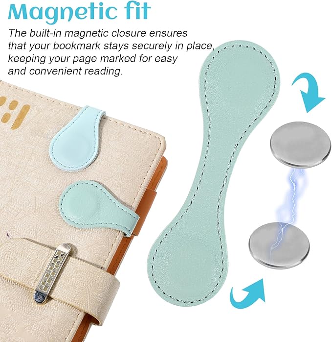 2 Pcs Leather Magnet Bookmark Retro Book Page Holder Vintage Page Marker Clip Handmade Cute Reading Accessories for Women Bookworm Book Lovers Reader Gift (Light Blue + Light Green)