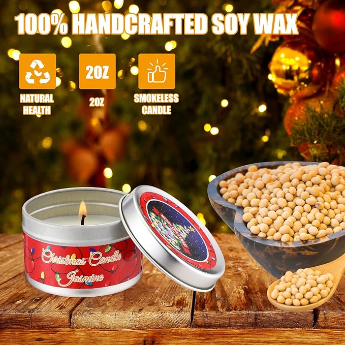 MTLEE 24 Pcs Christmas Candles Bulk 2 oz Scented Candles Gift Set with 12 Fragrances - Soy Wax Christmas Candle Tins for Women, Mom, Holiday Aromatherapy