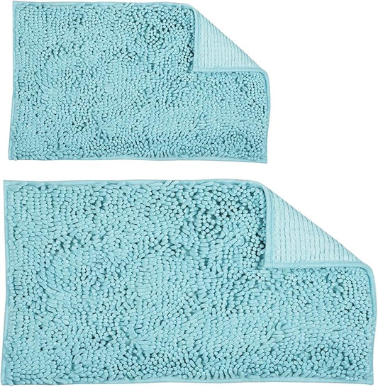 ZiYiJuan Bathroom Rugs, Super Absorbent Luxury Shaggy Chenille Bath Mats (Light Blue, Light Blue 17x24_20x32