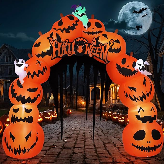 MGparty 10FT Halloween Inflatables Pumpkin Archway with LED Built-in Halloween Yard Decoration Blow Up Inflatable for Outdoor Indoor Garden Lawn (10Ft Pumpkin Archway)