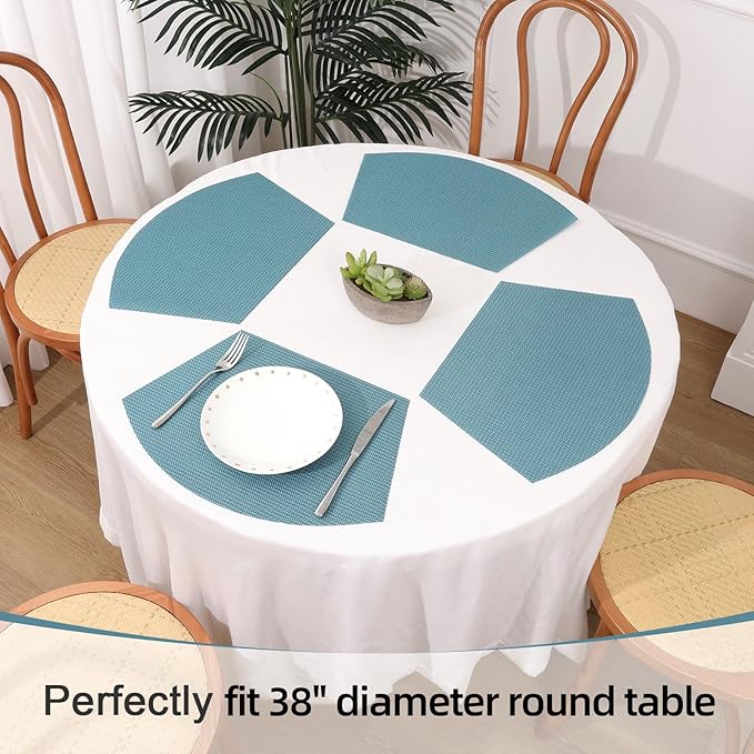 SHACOS Round Table Placemats Set of 4 Small Wedge Placemat Wipe Clean Heat Resistant Woven Vinyl Round Table Mats (4, Gray Blue)