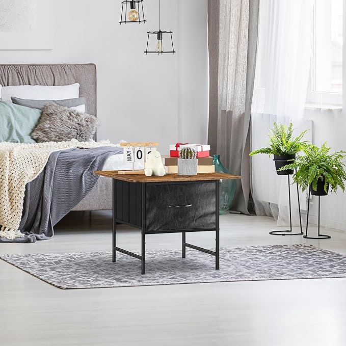 smusei Small Coffee Tables for Living Room Square Coffee Table with 2 Storage Drawers Farmhouse Center Table Tea Table for Living Room Bedroom Small Spaces Guest Room Balcony, Rustic Brown