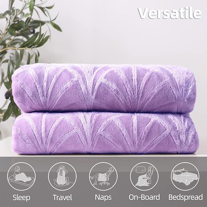 Whale Flotilla Flannel Fleece Twin Size Blanket for Bed, Soft Fluffy Velvet Bedspread Coverlet with Decorative Vintage Pattern for All Season, Warm and Lightweight, 60x80 Inch, Lilac