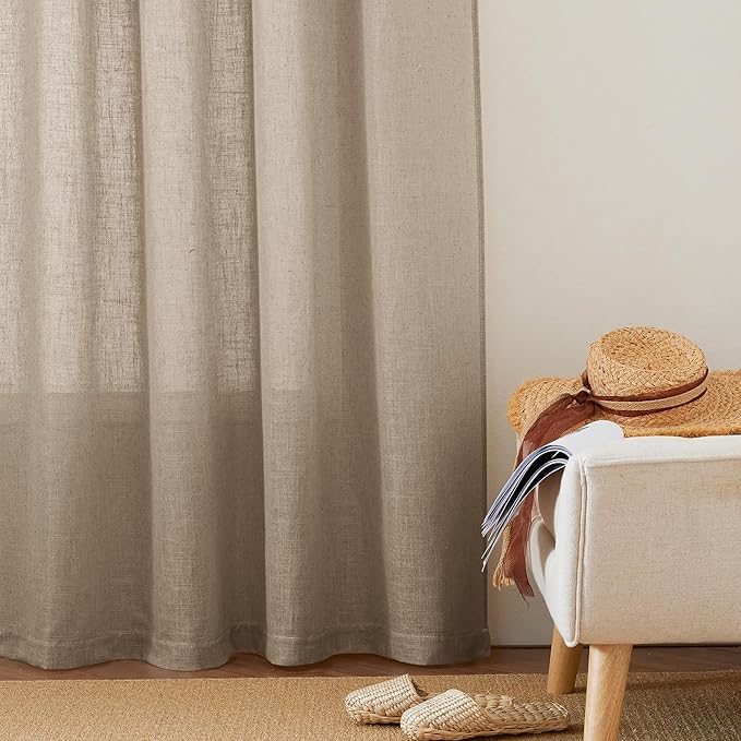 RYB HOME Linen Curtains Over Sink 36 inches Length, 2 Panels Light Filtering Privacy Semi Sheer Curtains for Bathroom Kitchen Car Small Window, Length 36 by Width 52 inch, Khaki