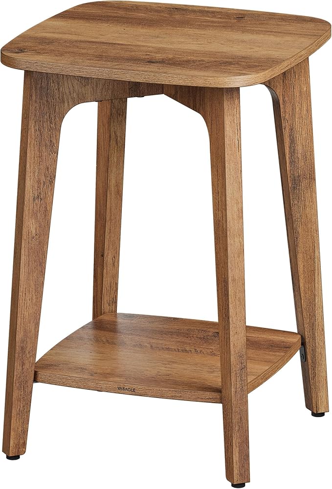 VASAGLE Side Table, Small Square End Table with Lower Shelf, Nightstand for Small Spaces, Living Room, Bedroom, Honey Brown ULET236K01