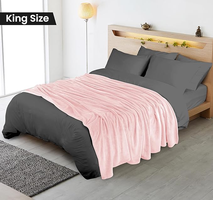 Utopia Bedding Pink Fleece Blanket King Size Lightweight Fuzzy Soft Anti-Static Microfiber Bed Blanket (90x102 Inch)