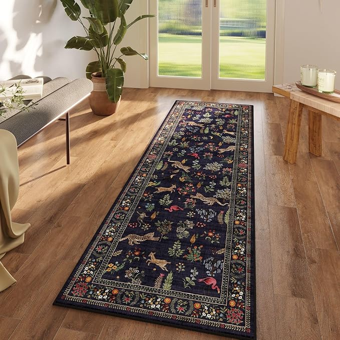 Runner Rug for Kitchen Rug Non Slip 2'6''x8' Washable Rugs with Rubber Backing Soft Floral Animal Carpet Runner for Kitchen, Laundry, Bedroom, Bathroom (Blue)