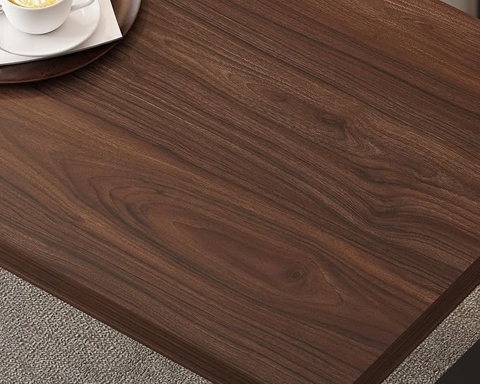 IBF Rustic Coffee Table, Simple Vintage Center Table, Minimalist Industrial Living Room Table, Farmhouse Wood and Metal Rectangle Tea Coffee Table for Home Bedroom Office, Walnut, 47 Inch