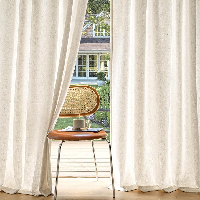 MIULEE Non-See-Through Privacy Linen Curtains 2 Panels, Light Filtering Window Curtains Farmhouse Textured Back Tab Semi Sheer Drapes for Bedroom Living Room, 52 x 72 Inches Long, Cream Ivory