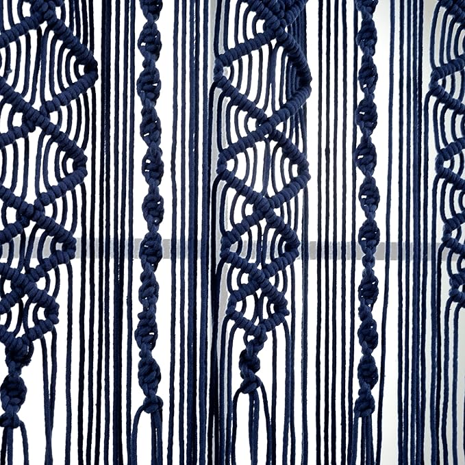 Lush Decor Boho Macrame Textured Cotton Valance, 40" W x 30" L, Navy - Boho Kitchen Curtains & Wall Decor - Macrame Valance - Bathroom Window Curtains