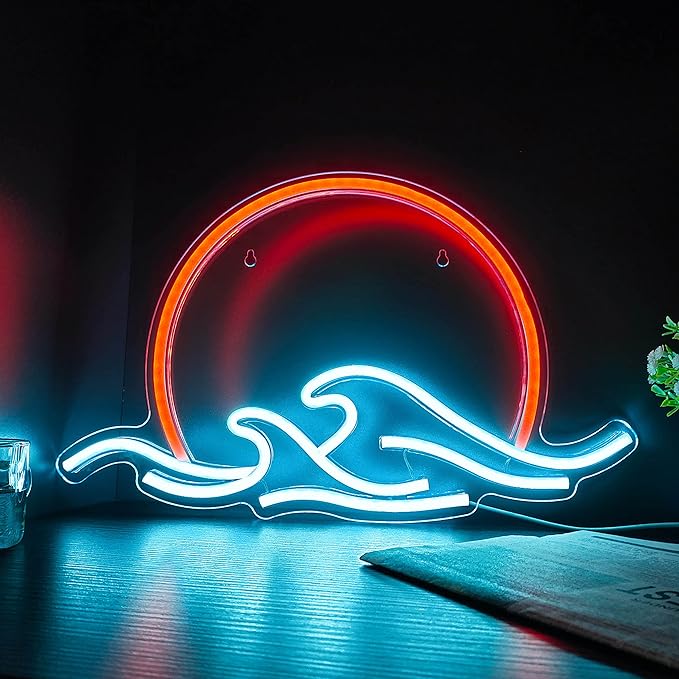 Sunset with Waves Neon Sign LED Sunrise Neon Light for Bedroom Wall Decor Anime Wave Neon Signs LED Sunset Light Sign (Sunset)