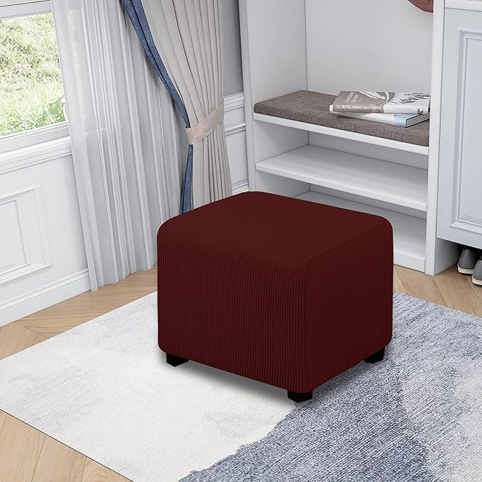 Easy-Going Stretch Ottoman Cover Folding Storage Stool Furniture Protector Soft slipcover with Elastic Bottom (X-Small,Wine)