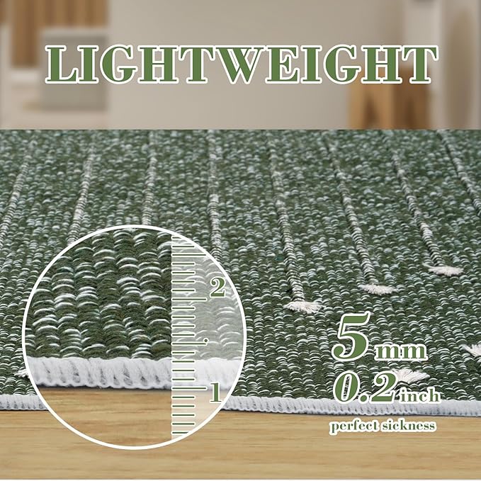 LIVEBOX Green Runner Washable Rug 2'x6', Boho Long Hallway Runner Rugs, Moroccan Woven Kitchen Runners, Entryway Throw Rug Indoor Cotton Mat for Bedroom Laundry Bathroom(Green & White)