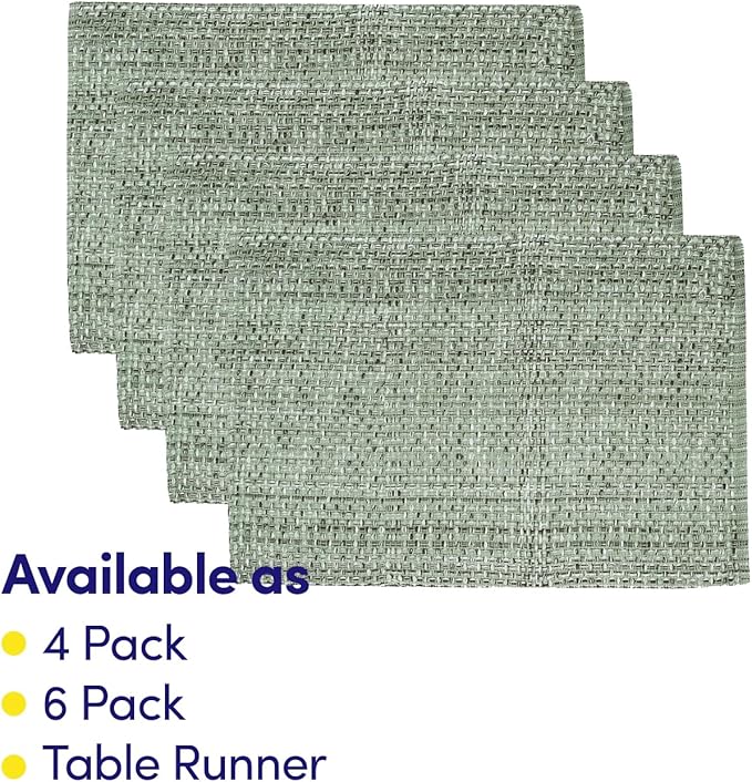Sweet Home Collection 100% Cotton Placemats for Dining Room Rectangle Two Tone Woven Fabric 13" x 19" Soft Durable Table Mat Set, Set of 4, Light Green