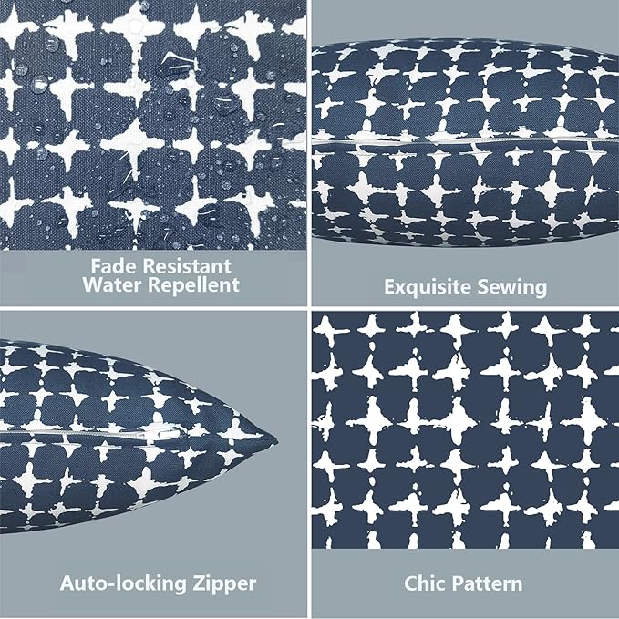LVTXIII Outdoor Lumbar Pillow Covers 12 x 20 Inch, Patio Fluffy Pillow Cases ONLY, 2 Pack Water-Repellent Lumbar Cushion Cases for Home Patio Garden Sofa Bed Furniture Ornament, Tie-dye Navy