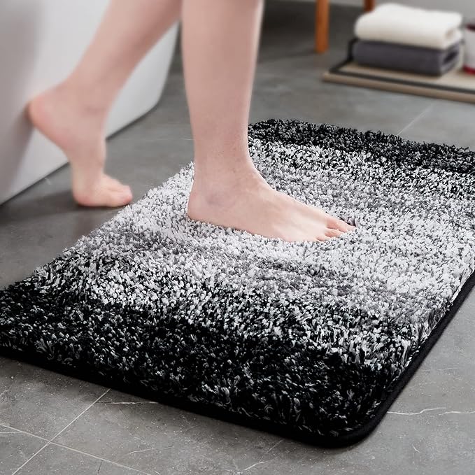 TECHMILLY Super Soft Shaggy Bathroom Rugs, Absorbent Thick Non Slip Microfiber Bath Rugs, Quick Dry Machine Washable Bath Mat for Bathroom Floor, Bathtub and Shower 17"x24"