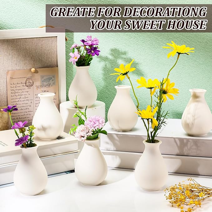 Tioncy 15 Pack White Ceramic Bud Vases Bulk 3.9 Inch Boho Small Flower Ceramic Vases for Centerpieces for Dry Flowers Pampas Garss Home Wedding Table Decor(Classic)