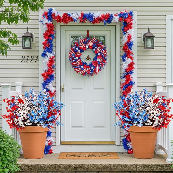 4th of July Babys Breath Artificial Flowers 16 Bundles Red White Blue Fake Silk Flowers Patriotic Memorial Flowers for Independence Day Home Floral Arrangement Table Centerpieces Decorations