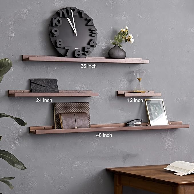 12 Inch Floating Shelves Wall Mounted, Rustic Wall Shelves for Decor and Storage, Solid Walnut Wood Shelf, Picture Ledge for Bedroom/Bathroom/Living Room/Kitchen, Walnut Color, 12*4*1.5 (1 Pack)