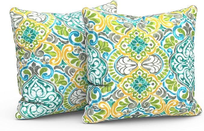 LVTXIII Outdoor Throw Pillow Covers Waterproof Tropic Accent Pillow Cases Fluffy Outdoor Cushion Covers for Garden and Patio Furniture Decoration, 16x16, 2 Pack, Damask Green