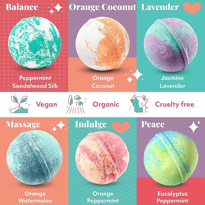 Bath Bombs XL Gift Set, 12 USA Made Extra Large Handmade Aromatherapy Fizzies with Epsom Salt and Kaolin Clay, Vegan for Women, Men, Kids