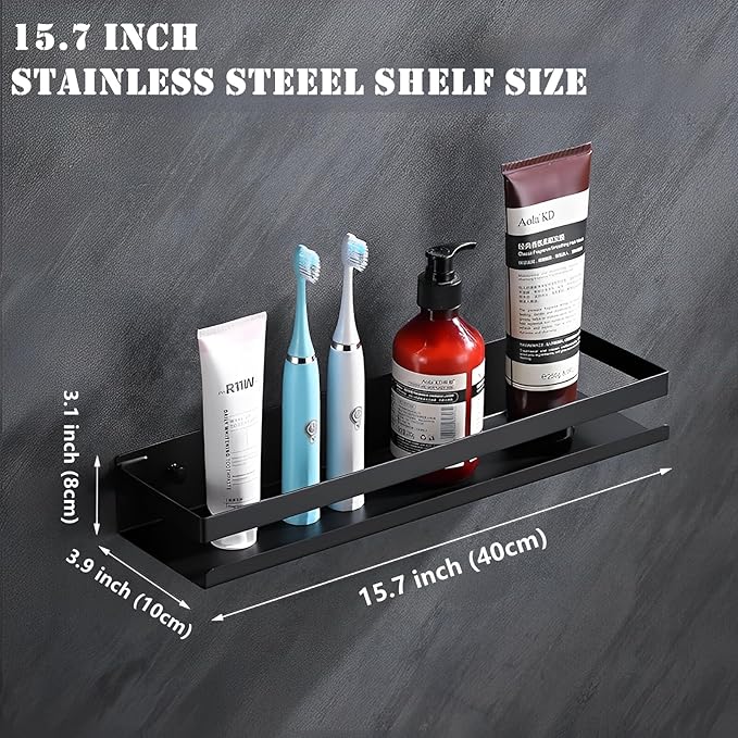 15.7inches Stainless Steel Wall Mounted Floating Shelves for Kitchen,Bathroom,Living Room Storage Shelf,Rust Protection, Easy to Clean