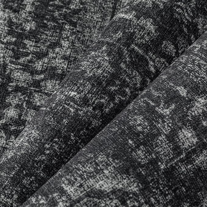 Dark Black Entryway Area Rug 2x3 Door Mat Machine Washable Kitchen Vintage Distressed Non Slip Carpet Indoor Retro Floral Accent Throw Small Rug for Bathroom Office Bedroom Dining Room