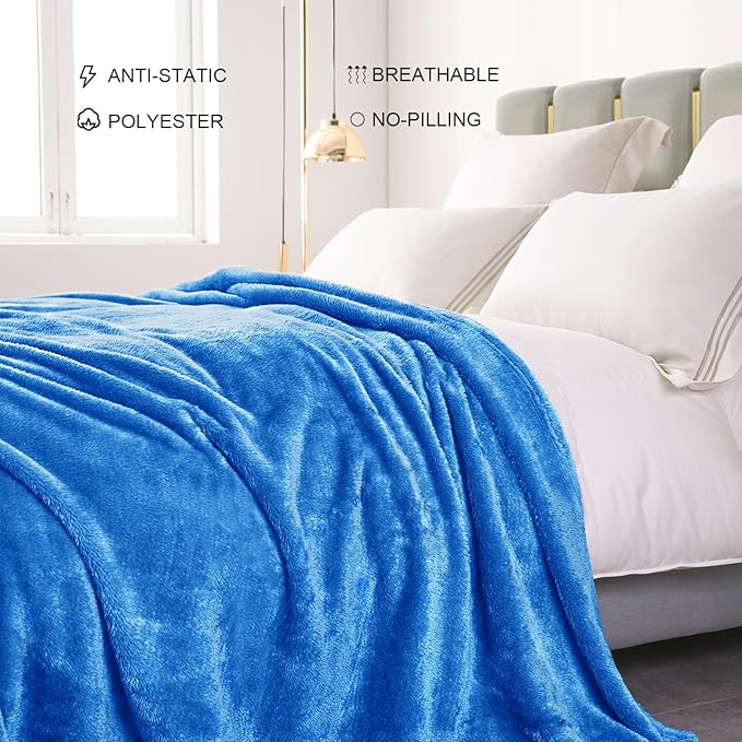 Exclusivo Mezcla Plush Fuzzy Fleece Bed Blanket Queen Size, Super Soft, Fluffy and Warm Blankets,Suitable for All Seasons (Cobalt Blue, 90x90 Inches)