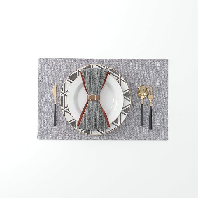 4 Piece 12 x 18 inch Soft Faux Linen Place Mats Heat Resistant Dining Table Place Mats Cloth Kitchen Table Mats 12x18 Grey