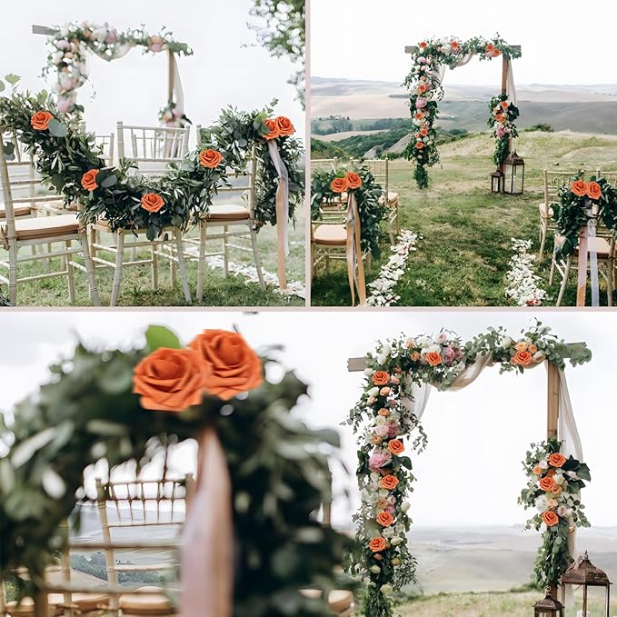 200PCS Artificial Flowers Burnt Orange Roses Real Looking Foam Fake Roses with Leaves and for DIY Wedding Bouquets Bridal Shower Centerpieces Party Decorations (Burnt Orange, 200)