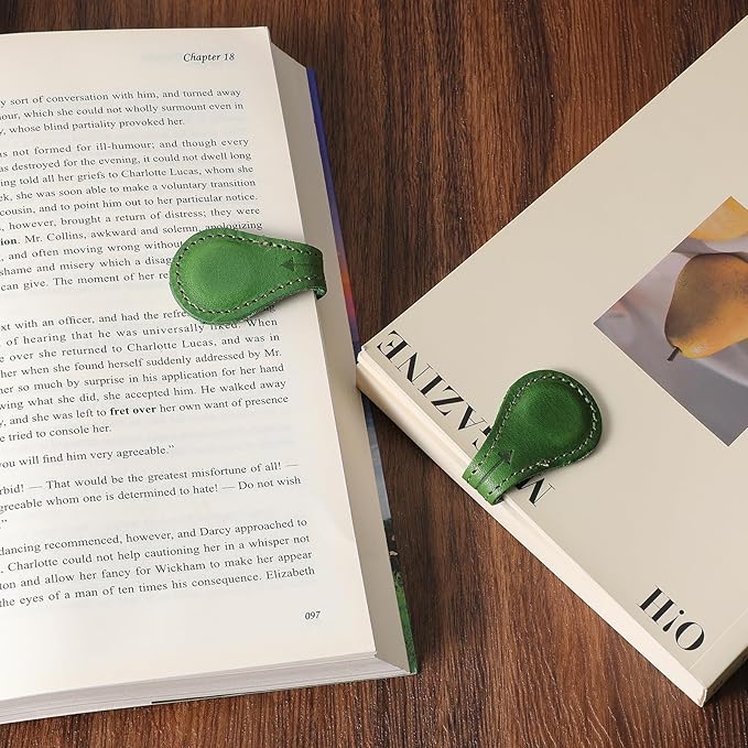 Magnetic Leather Bookmarks Book Marks for Reading Women Men Book Lovers Readers (Green)
