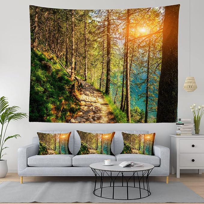 BaoNews Sunset Trees Mountains Tapestry, Calm Water Lake in Forests Large Wall Hanging Tablecloths Mural Home Decoration Psychedelic Tapestry Bedroom Living Room Dorm 39.4 x 59.1 inches(Lake)
